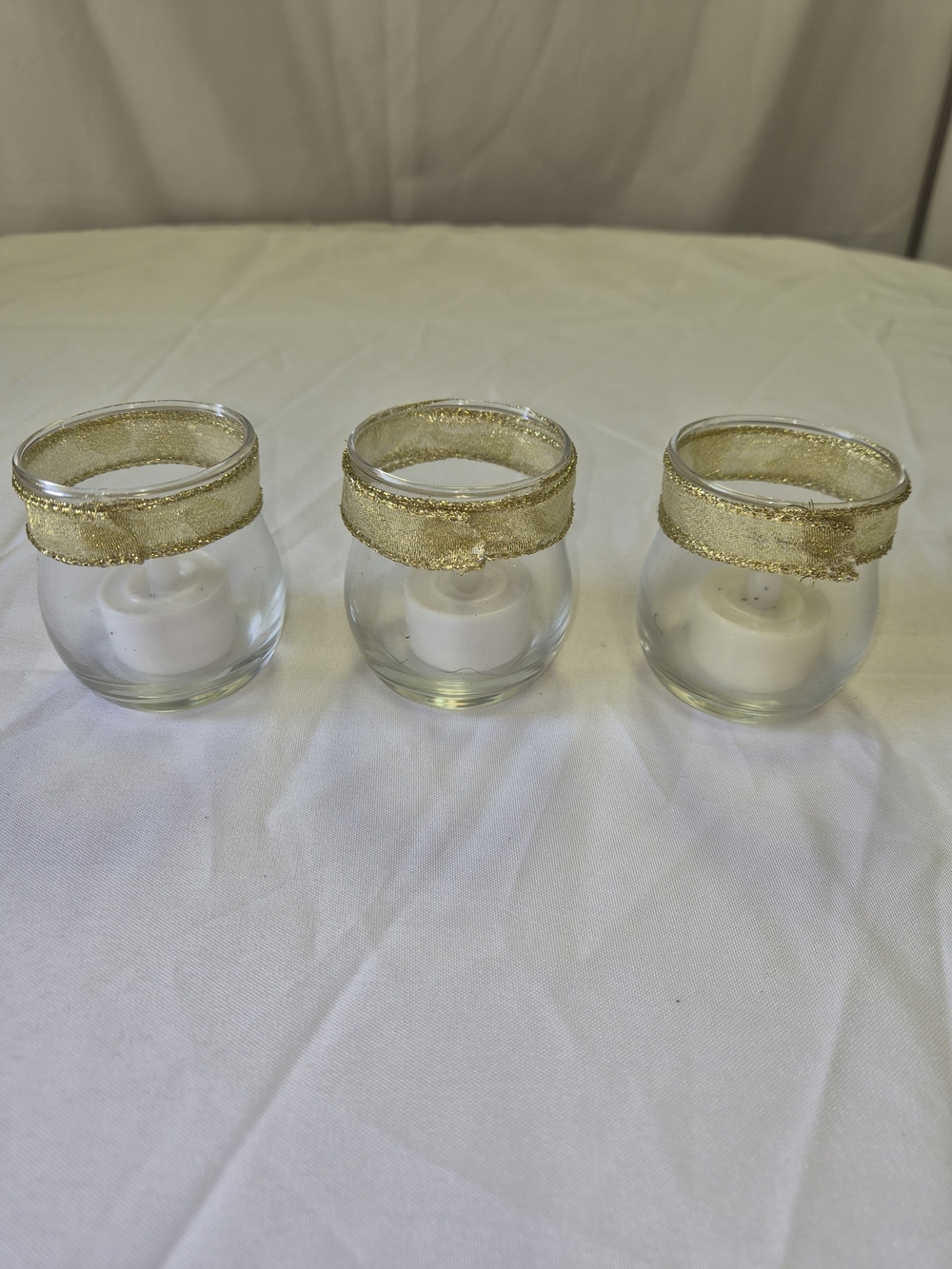 Gold Rim Glass Tea Light LED Holder Set - Picture 3 of 5